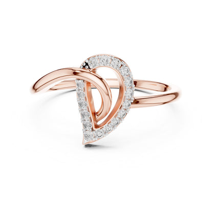 Riora moissanite halo heart ring with rose gold band, minimalist engagement and anniversary jewelry featuring a sparkling heart-shaped center stone