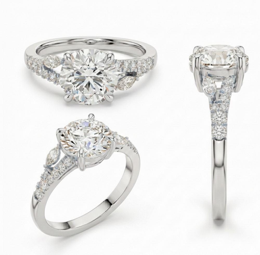 Elegant rose gold and silver engagement ring with a romantic design, nickel-free bridal jewelry by Riora.