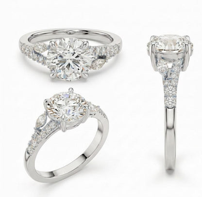 Elegant rose gold and silver engagement ring with a romantic design, nickel-free bridal jewelry by Riora.