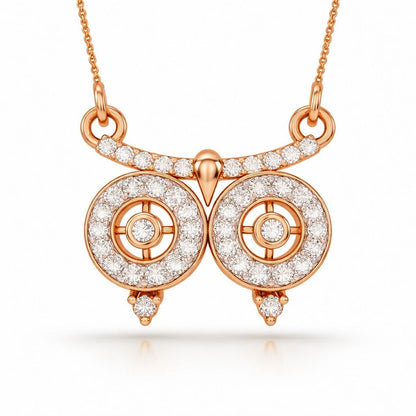 Rose gold owl moissanite necklace with a dainty pendant, elegant jewelry gift for women, featuring minimal luxury design.
