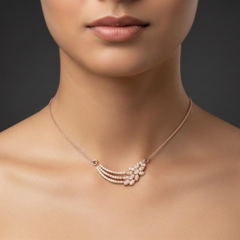 Moissanite Leaf Pendant Necklace, Floral Bridal Jewelry, Rose Gold Finish