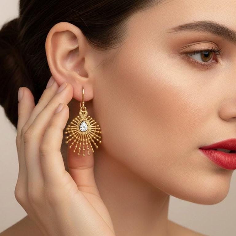 Moissanite Sunburst Drop Earrings for Women | Gold, Rose Gold & Silver | Hypoallergenic Dangle Earrings | Bridal & Valentine Gift