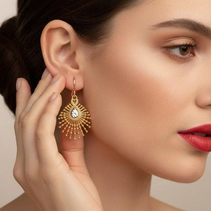 Moissanite Sunburst Drop Earrings for Women | Gold, Rose Gold & Silver | Hypoallergenic Dangle Earrings | Bridal & Valentine Gift