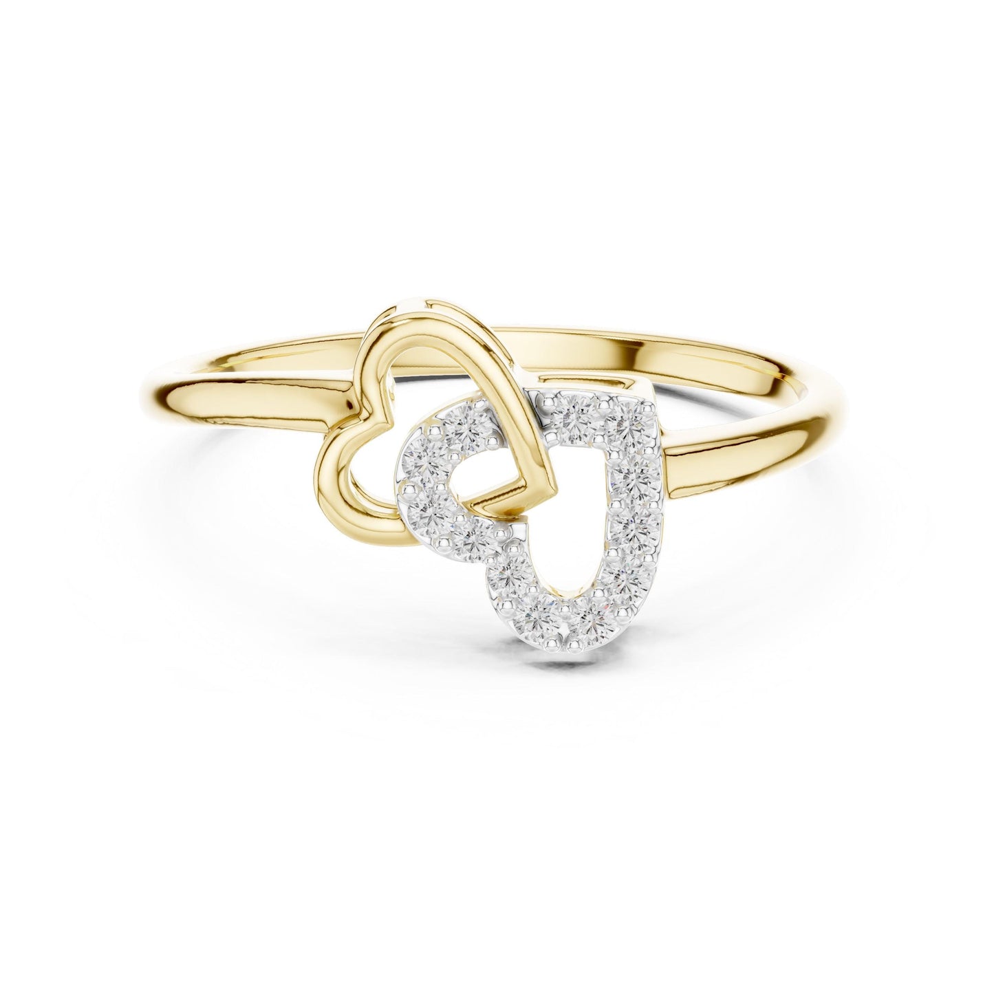 Riora Moissanite heart initial ring showing a minimalist gold band with a sparkling heart-shaped moissanite stone for women