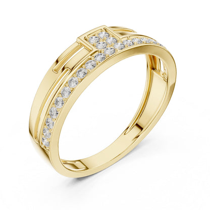 Riora luxury CZ band ring for women in gold or silver, hypoallergenic jewelry suitable for weddings, anniversaries, and special occasions.