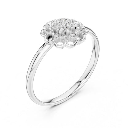 Riora floral halo moissanite diamond engagement ring in gold with vintage flower design, perfect for weddings and promises.