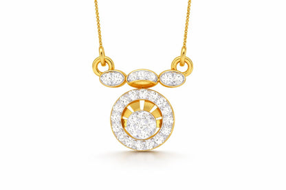 Riora moissanite halo pendant necklace in rose gold, gold, and silver with adjustable chain, minimal bridal jewelry design.