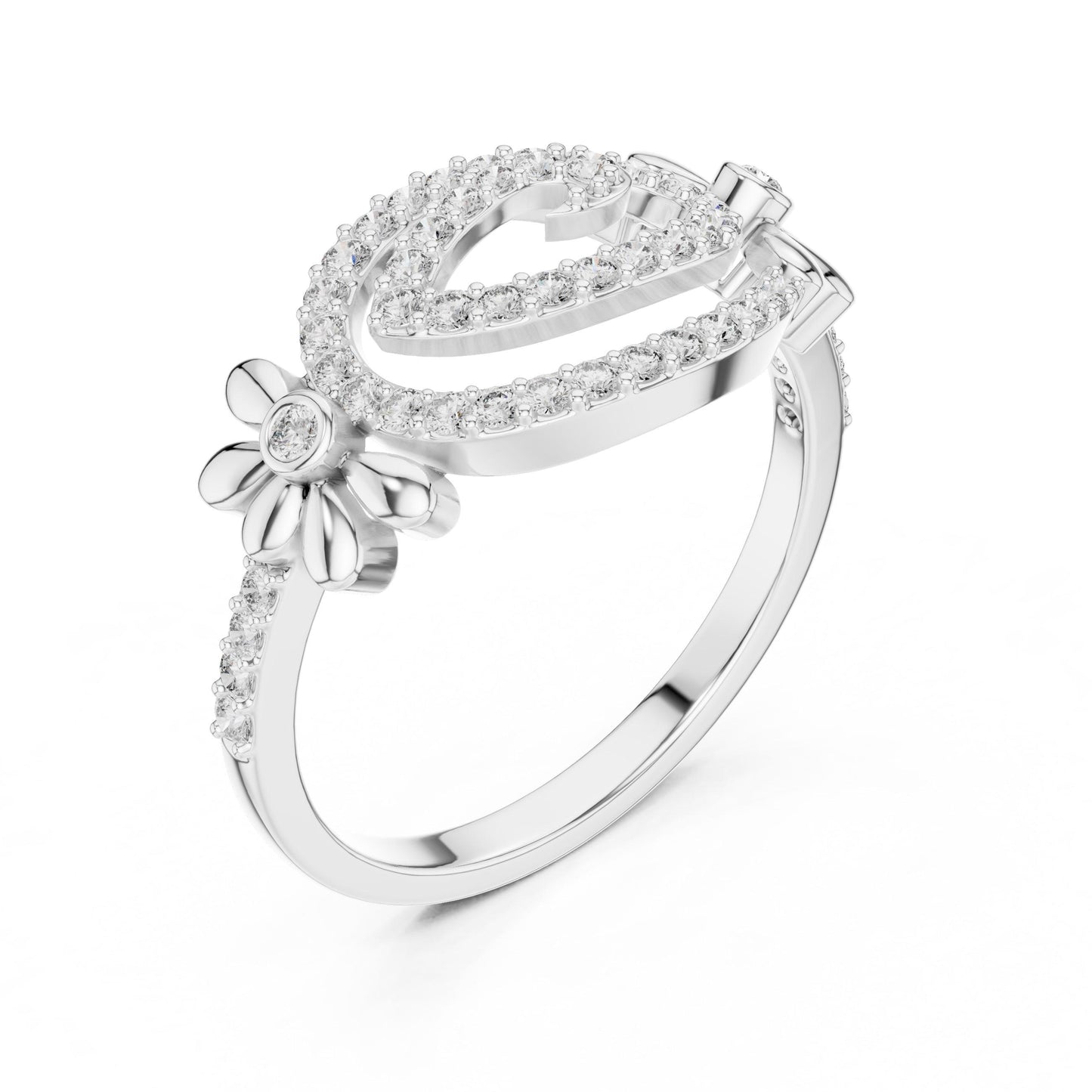 Riora floral swirl moissanite diamond ring in gold rose gold with vintage-inspired design for engagement or bridal promise.