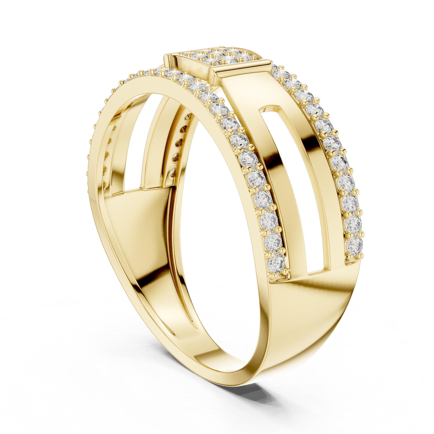 Riora luxury CZ double row wide band ring in rose silver, hypoallergenic anniversary and promise jewelry with intricate design.