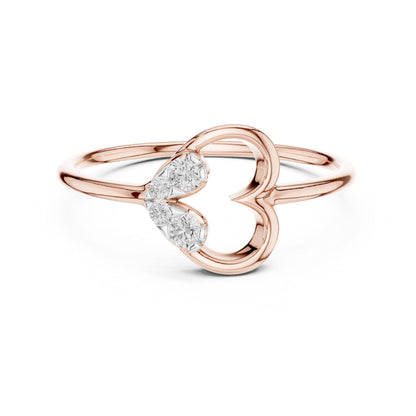 Riora Moissanite open heart romantic minimalist ring in rose gold and silver, perfect for anniversary gifts for her.