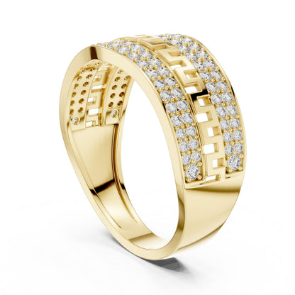 Riora wide CZ Greek band ring in gold silver with luxurious statement design for women, perfect for anniversaries and Valentine's Day.