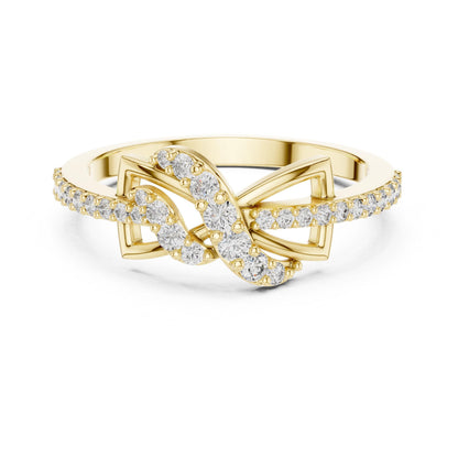Riora infinity knot moissanite diamond ring with gold and rose gold bands, minimalist dainty wedding and promise jewelry
