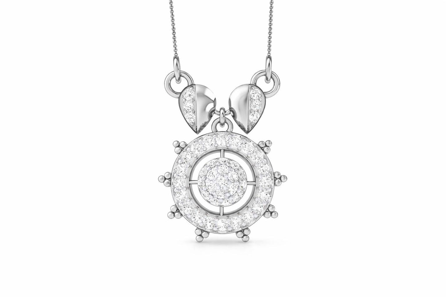 Riora Moissanite halo pendant necklace in gold, rose gold, and silver with sparkling center stone, perfect for bridal or women's gift.