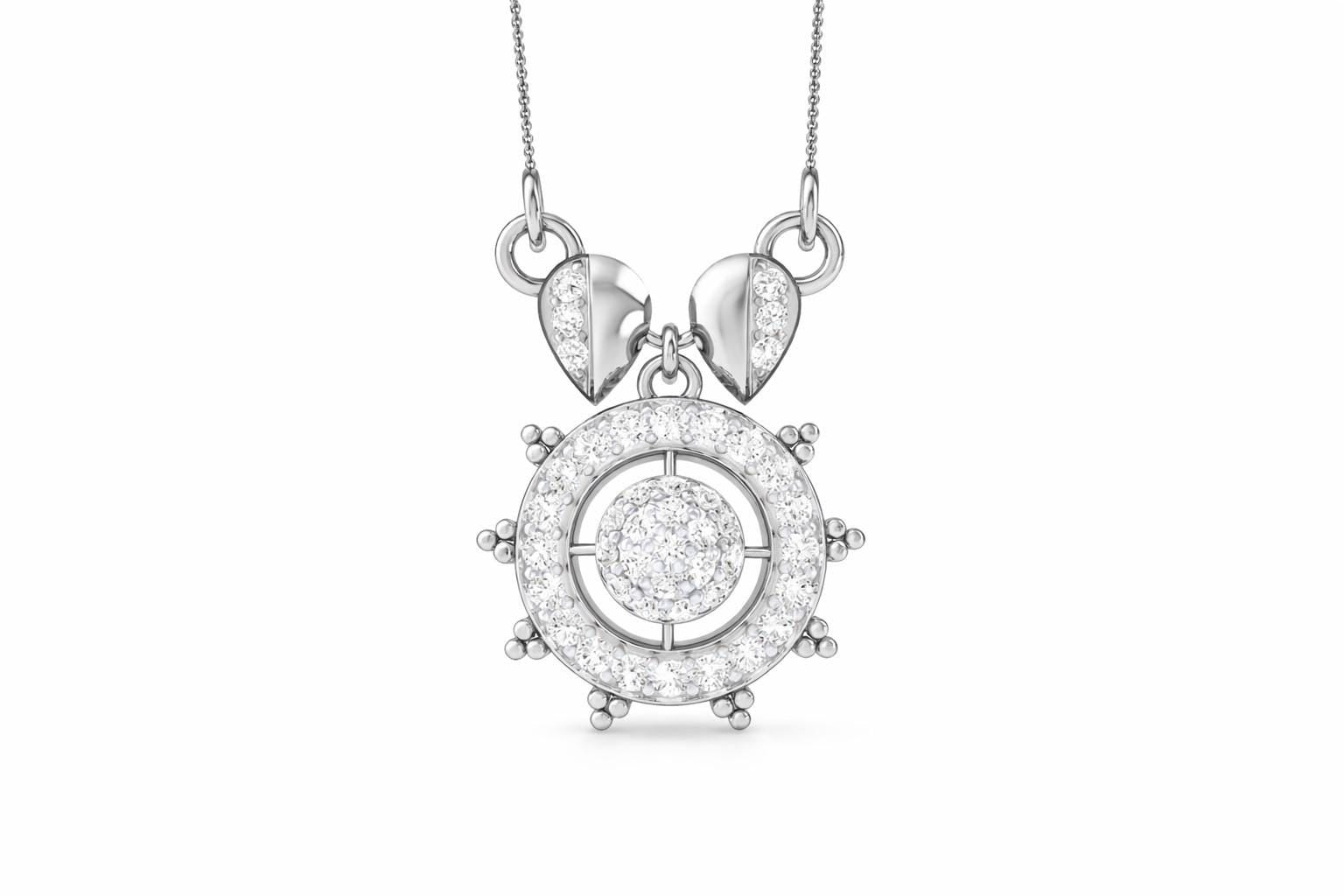 Riora Moissanite halo pendant necklace in gold, rose gold, and silver with sparkling center stone, perfect for bridal or women's gift.
