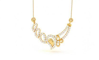 Rose gold floral swirl necklace with moissanite diamond accents, elegant wedding jewelry pendant for women.
