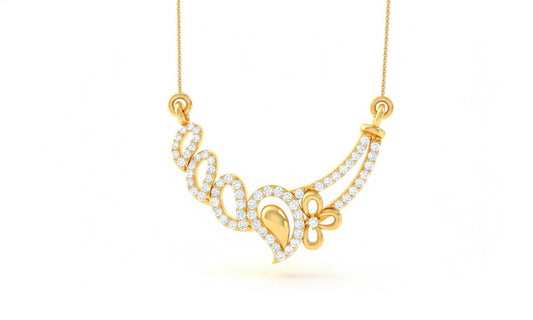 Rose gold floral swirl necklace with moissanite diamond accents, elegant wedding jewelry pendant for women.