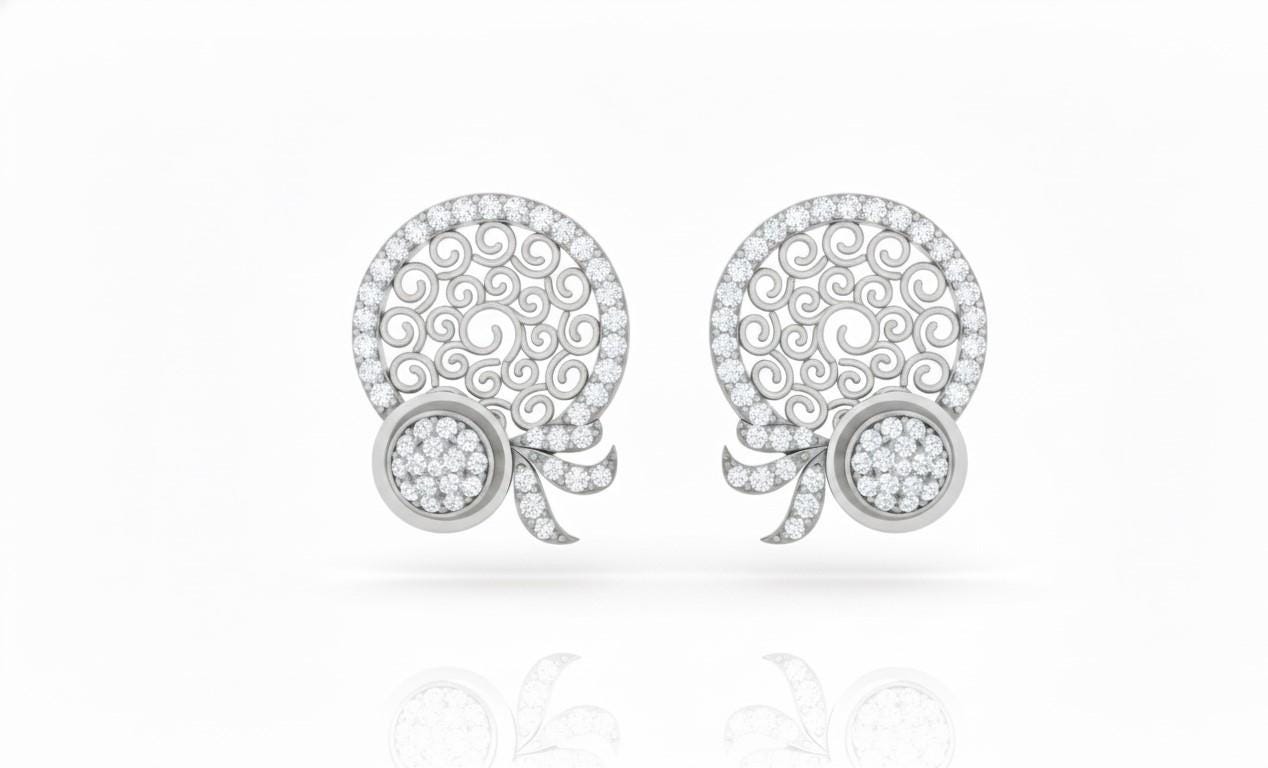Moissanite Filigree Circle Stud Earrings for Women | Gold, Rose Gold & Silver | Bridal & Anniversary Gift