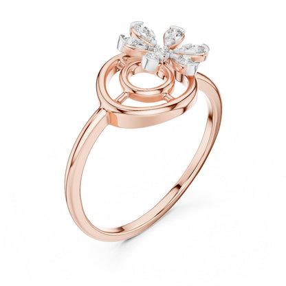 Riora moissanite flower swirl ring with floral design, vintage-inspired engagement ring in rose gold band featuring diamond style accents.