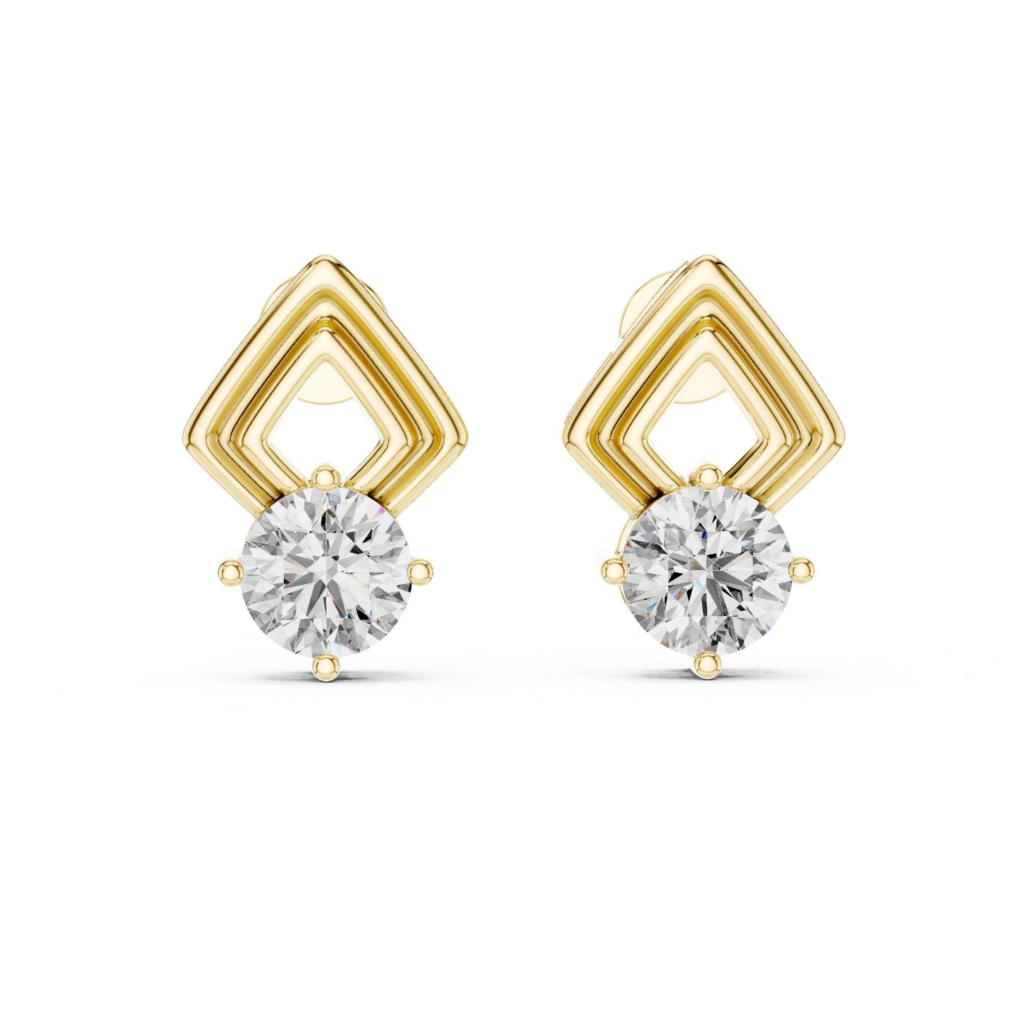 Riora geometric moissanite diamond stud earrings, 7mm round cut, minimalist silver jewelry for everyday wear or bridal occasions