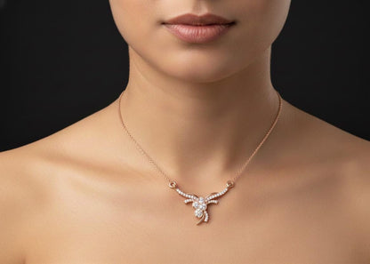 Floral Pendant Necklace, Rose Gold Silver, Adjustable 22 Inch Chain