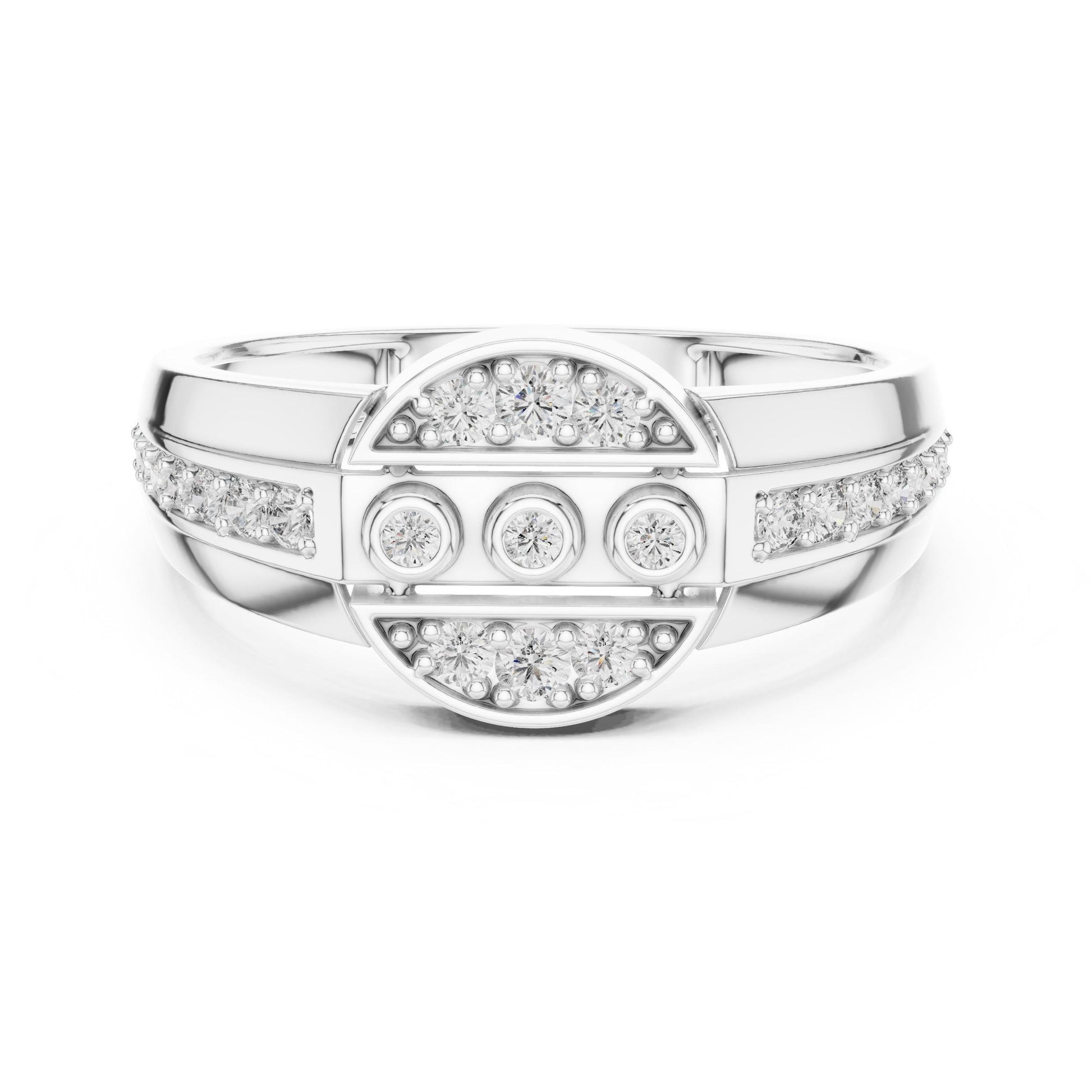 Riora luxury moissanite diamond statement ring in gold and silver, bold cocktail style jewelry for bridal or anniversary occasions.