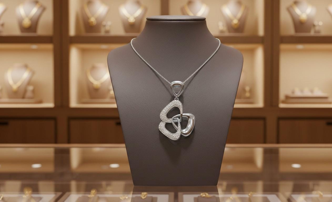 Moissanite Interlocking Heart Pendant Necklace, Rose Gold Silver, Adjustable