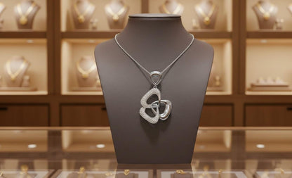 Moissanite Interlocking Heart Pendant Necklace, Rose Gold Silver, Adjustable