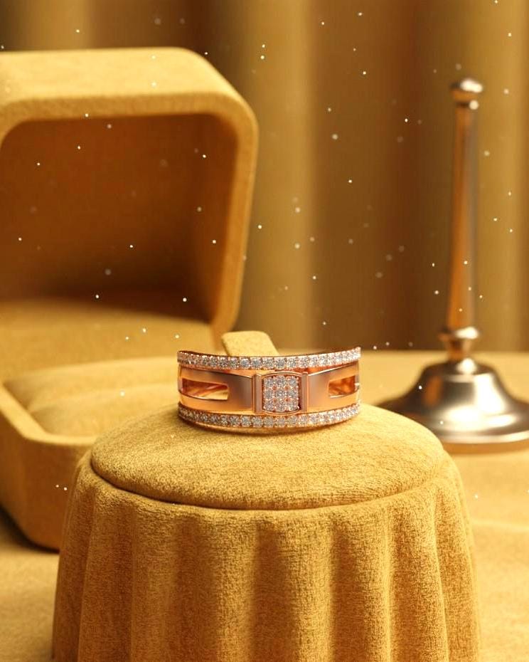 Riora luxury rose silver CZ double row wide band ring with hypoallergenic design, perfect for anniversaries and Valentine's jewelry.