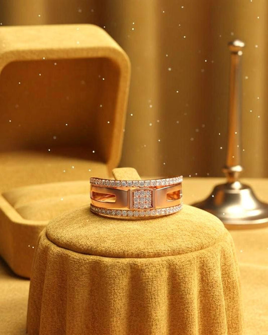 Riora luxury rose silver CZ double row wide band ring with hypoallergenic design, perfect for anniversaries and Valentine's jewelry.