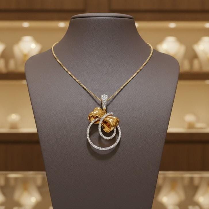 Moissanite Double Circle Pendant Necklace for Women | Gold, Rose Gold & Silver | Anniversary & Bridal Gift