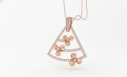 Moissanite Triangle Pendant Necklace in Gold Rose Silver | Floral Geometric Charm | 22in Adjustable Chain