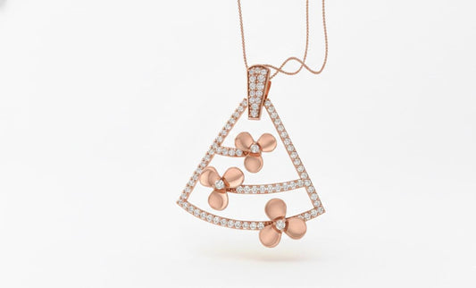 Moissanite Triangle Pendant Necklace in Gold Rose Silver | Floral Geometric Charm | 22in Adjustable Chain