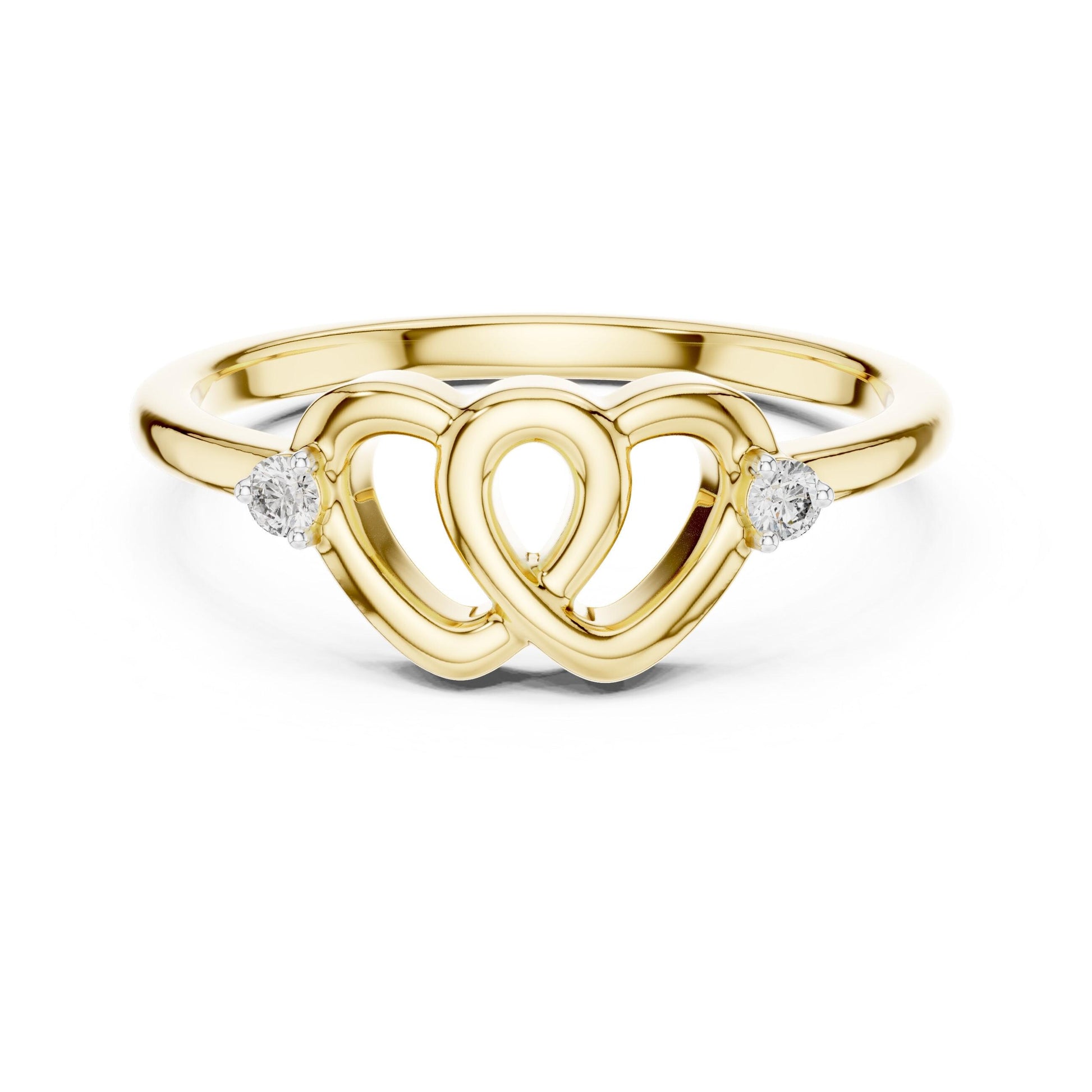 Riora triple heart moissanite ring with love knot design in silver, romantic minimalist anniversary jewelry for women