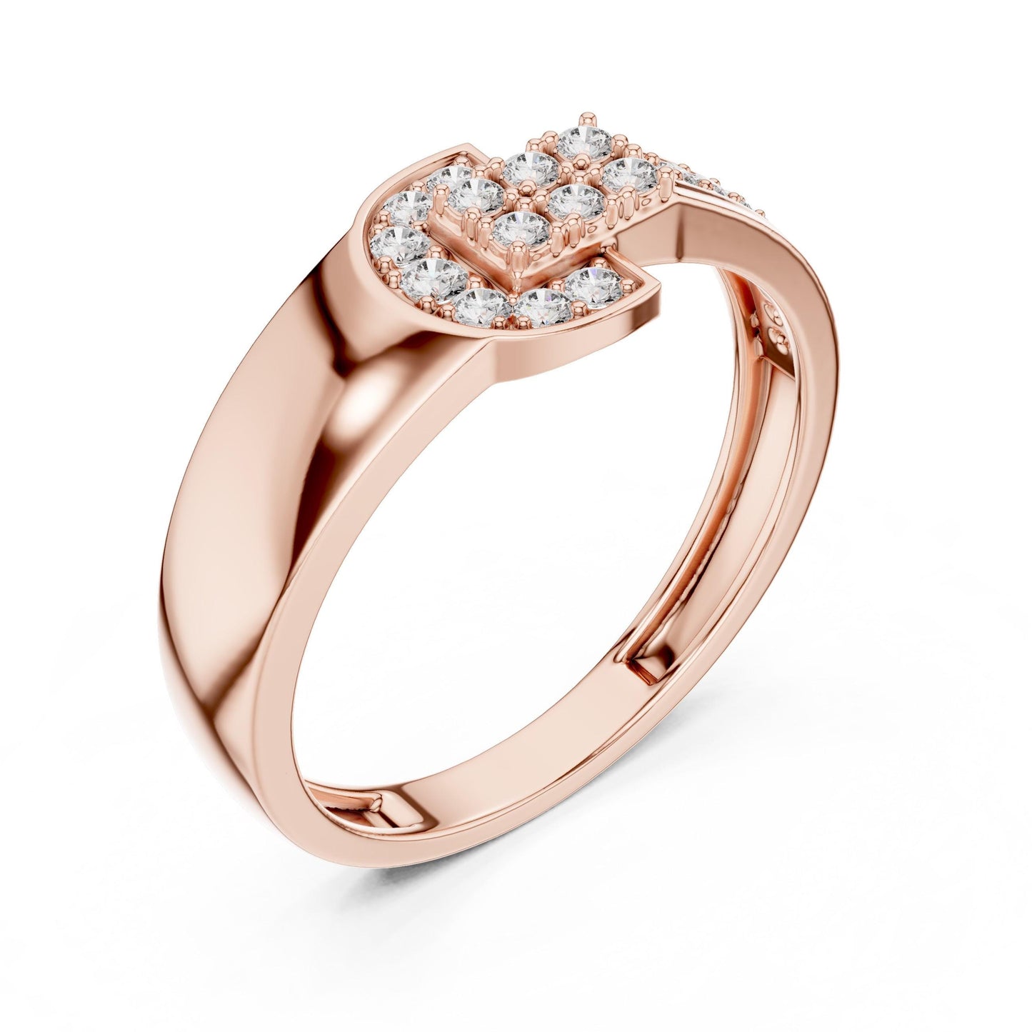 Silver moissanite buckle ring with minimalist design, elegant jewelry piece showcasing a sparkling diamond accent for women.