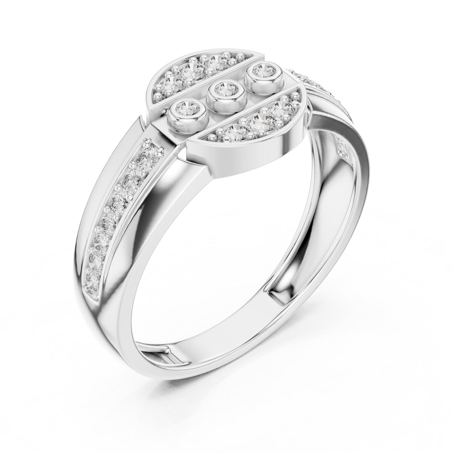 Riora luxury moissanite diamond statement ring in gold and silver, bold cocktail style jewelry for bridal or anniversary occasions.