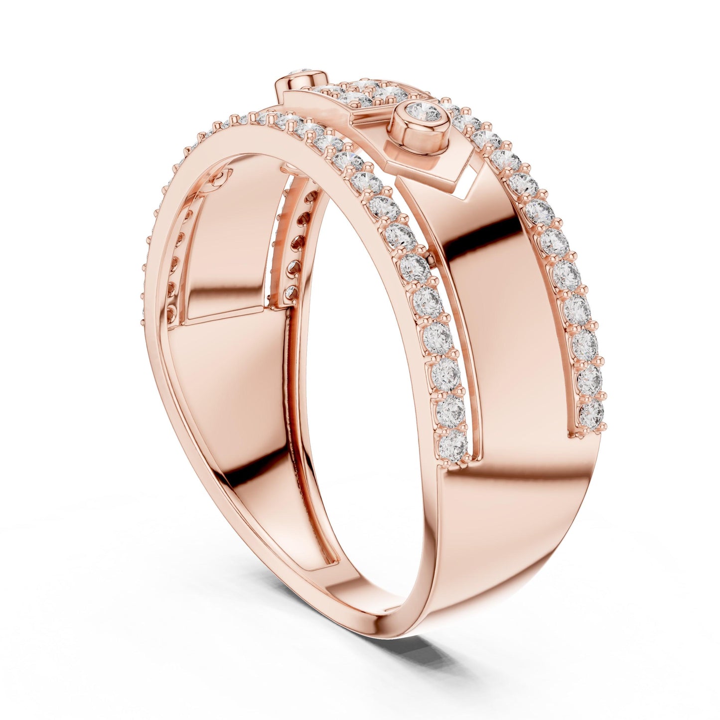 Riora luxury moissanite diamond statement ring for women in rose gold, featuring a bold cocktail band design.
