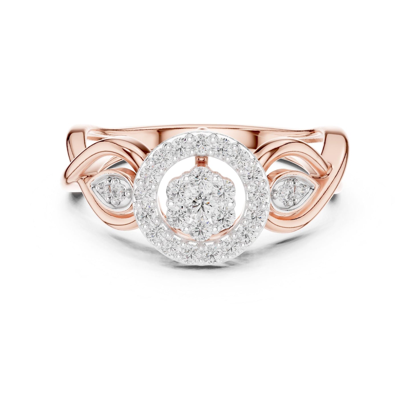 Riora Halo CZ engagement ring with floral cluster design and silver finish, showcasing a statement jewelry piece for women.