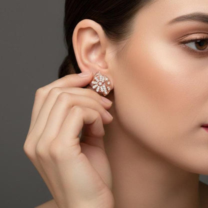 Moissanite Floral Stud Earrings for Women | Gold, Rose Gold & Silver | Bridal & Valentine Gift
