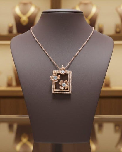 Floral Square Pendant Necklace – Gold Rose Silver, 22in Adjustable Chain, Hypoallergenic Gift for Her