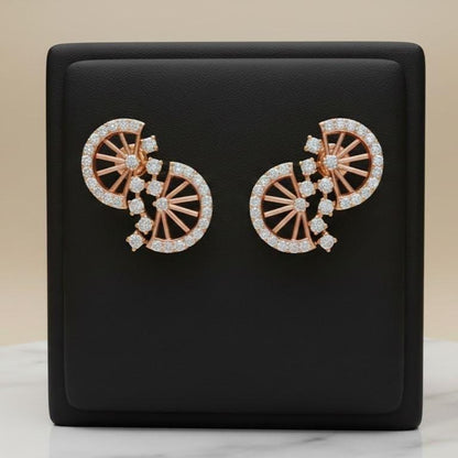 Moissanite Wheel Stud Earrings for Women | Gold, Rose Gold & Silver | Bridal & Anniversary Gift