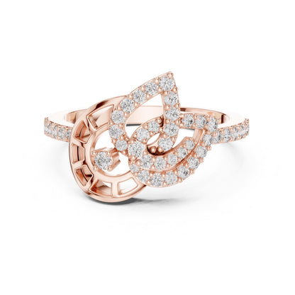 Rose gold musical note moissanite diamond ring by Riora featuring minimalist design and dainty promise jewelry style.