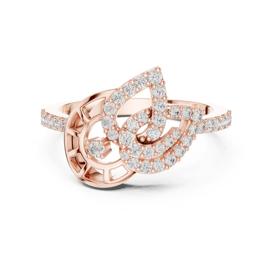 Rose gold musical note moissanite diamond ring by Riora featuring minimalist design and dainty promise jewelry style.
