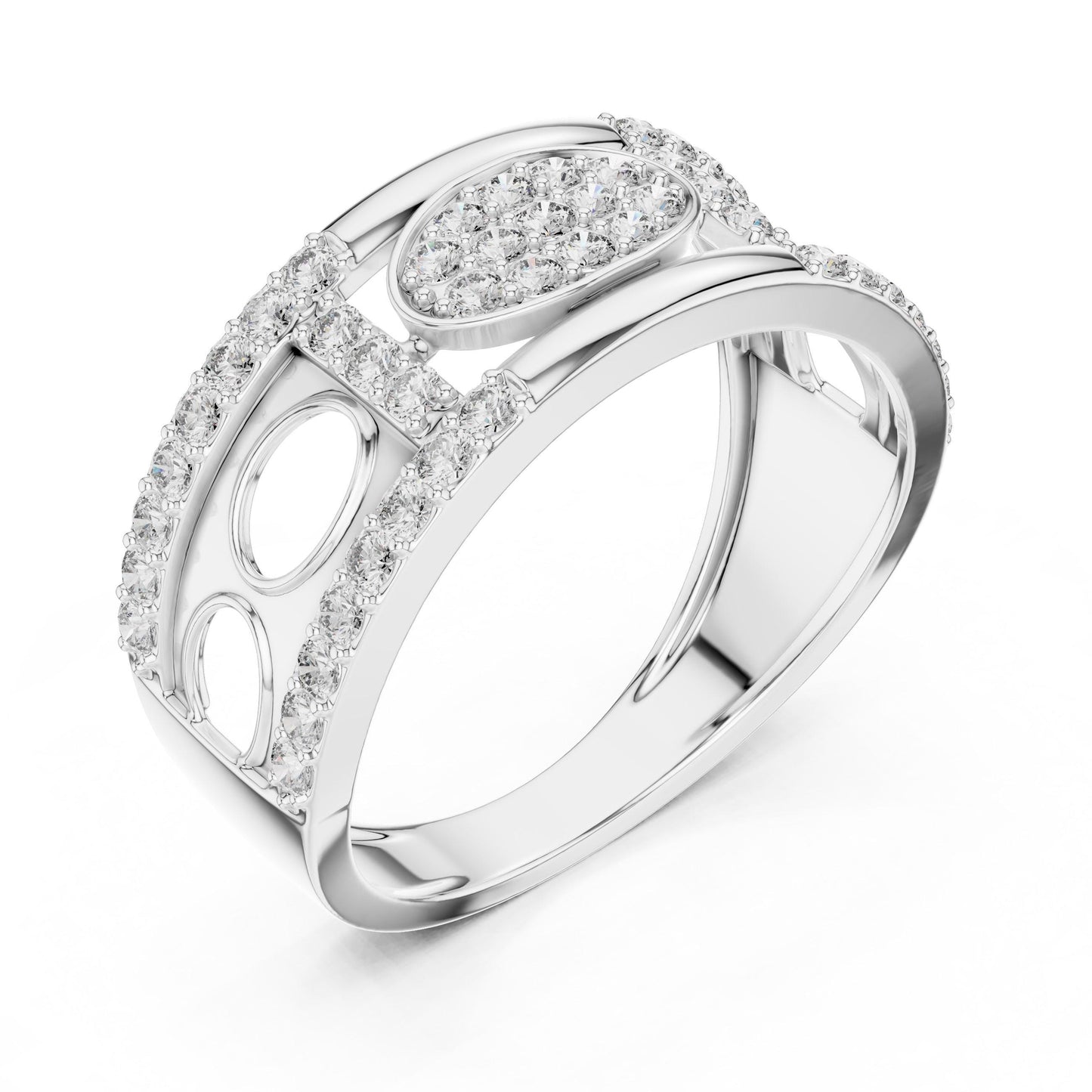Riora wide rose gold and silver CZ eternity band ring with hypoallergenic design, perfect for statement or promise jewelry.