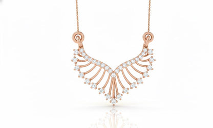 Rose gold necklace with diamonds on a white background