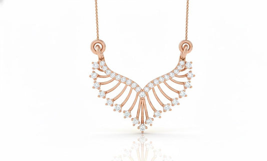 Rose gold necklace with diamonds on a white background