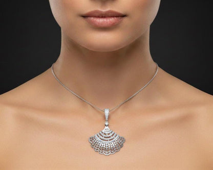Moissanite Fan Pendant Necklace – Rose Gold Art Deco Style