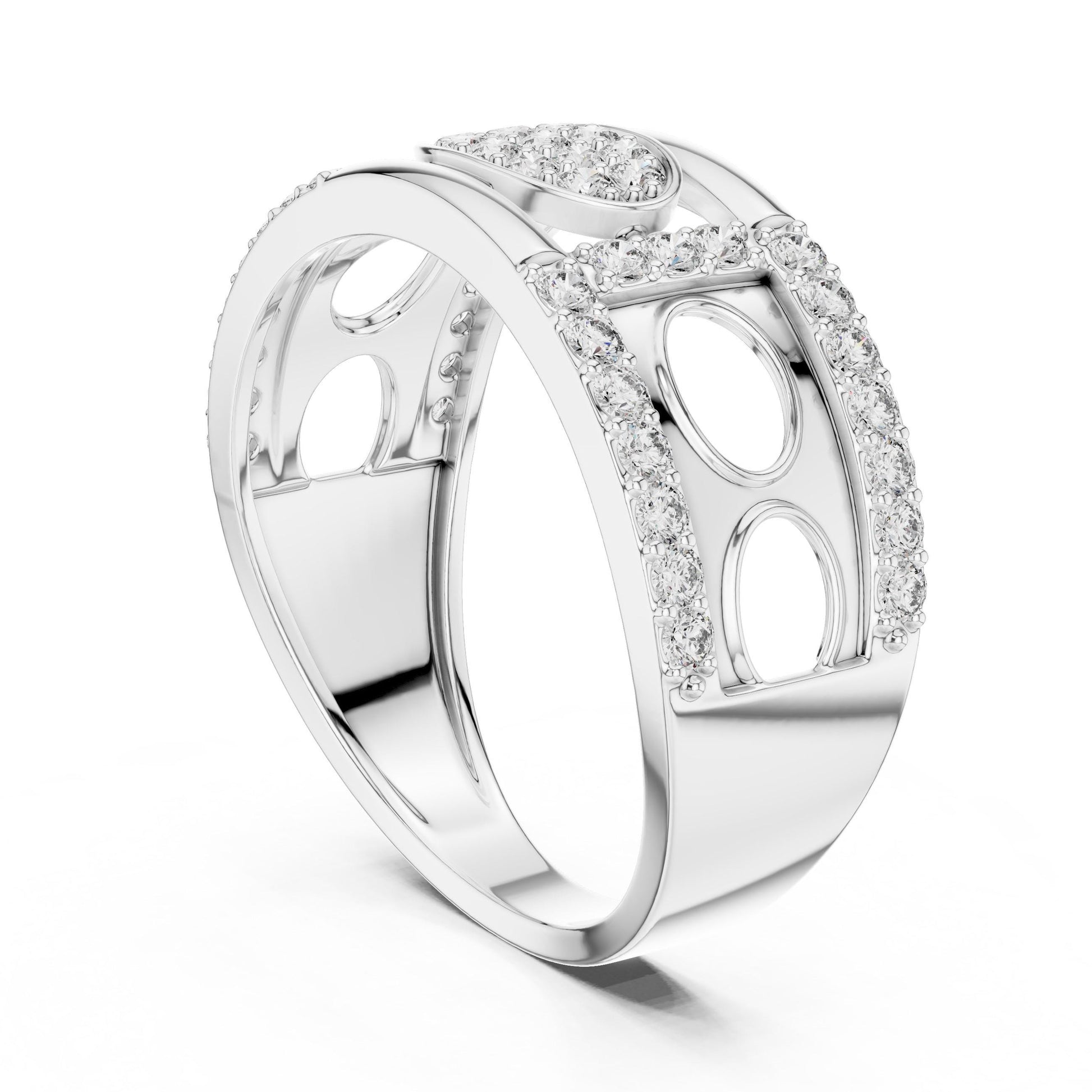 Riora wide CZ eternity band ring in gold rose silver with sparkling cubic zirconia stones, hypoallergenic luxury statement jewelry