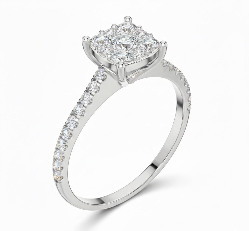 Square Halo CZ Ring | Pavé Band Engagement & Promise Ring | Gold, Rose Gold & Silver