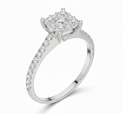 Square Halo CZ Ring | Pavé Band Engagement & Promise Ring | Gold, Rose Gold & Silver