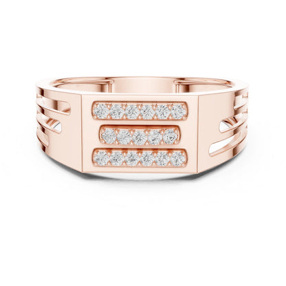 Riora rose silver chunky CZ triple bar panel ring with modern design, perfect as a wedding or promise band.